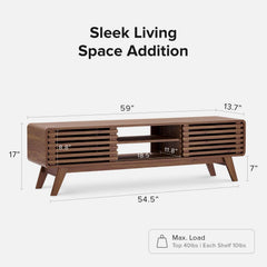 59" Walnut Mid Century Modern TV Stand