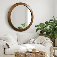 Walnut Round Wall Mirror