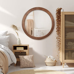 Walnut Round Wall Mirror