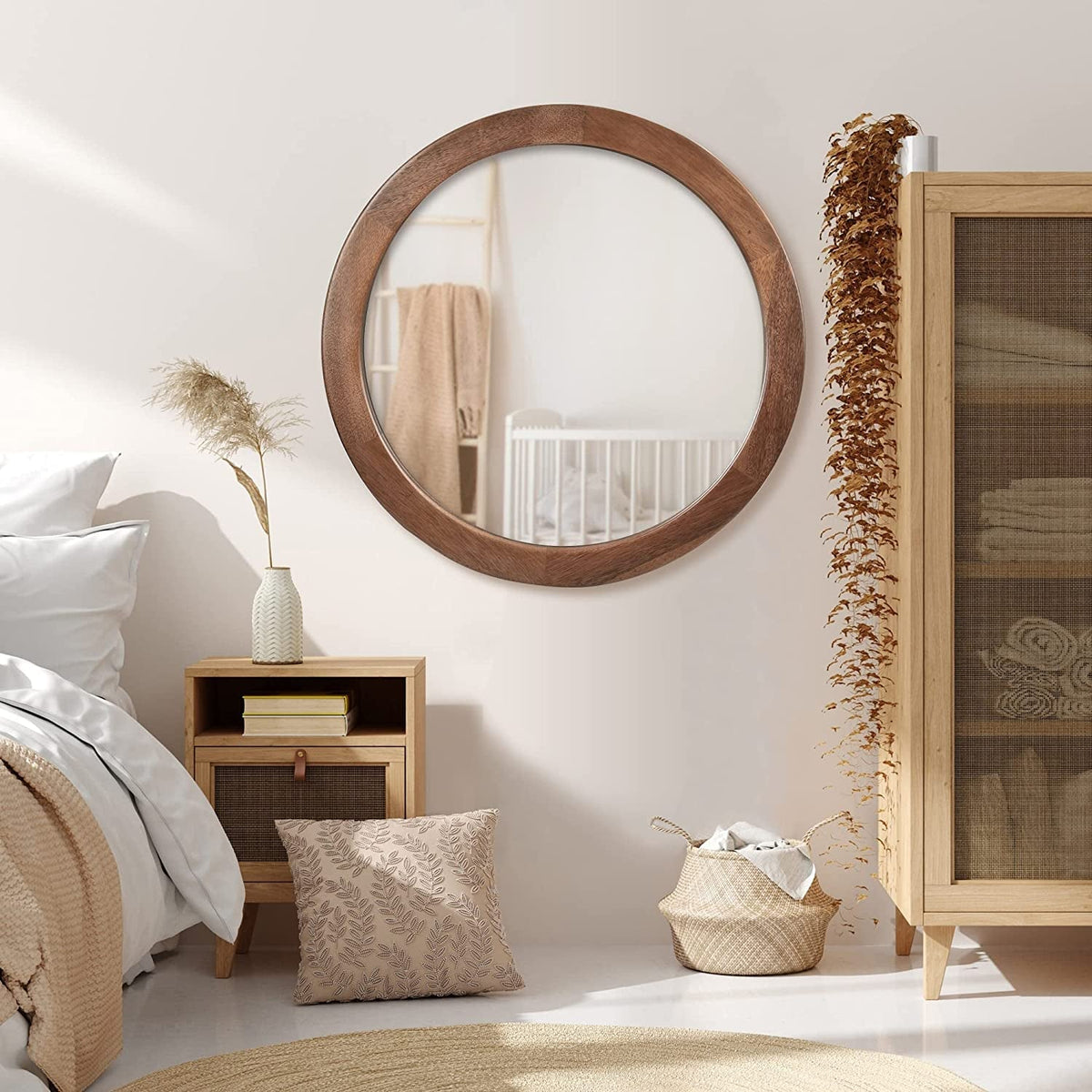 Walnut Round Wall Mirror